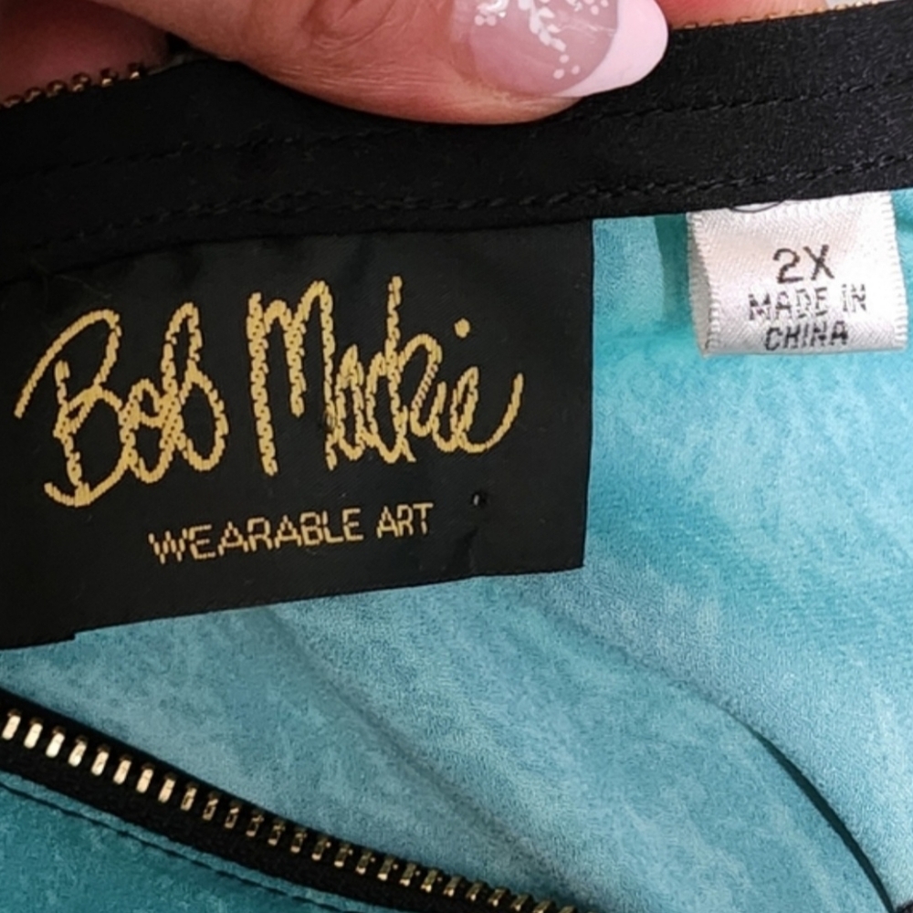 BOB MACKIE Womens Zip Tunic Top Plus Size 2X Turquoise Black Artwear - Picture 13 of 13